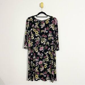 J. Jill Black Floral 3/4 Sleeve Scoop Neck Dress
